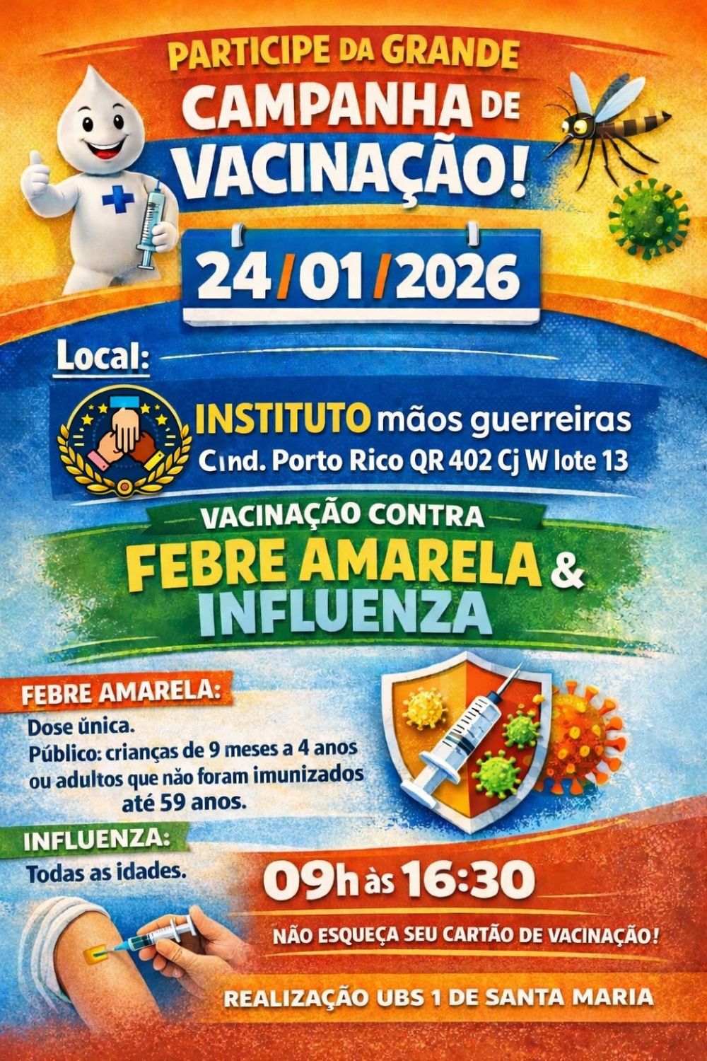 Campanha de vacinação contra febre amarela e influenza acontece em Santa Maria neste sábado