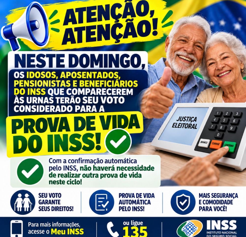 Atenção, aposentados e pensionistas: votar neste domingo (25) também vale como prova de vida do INSS